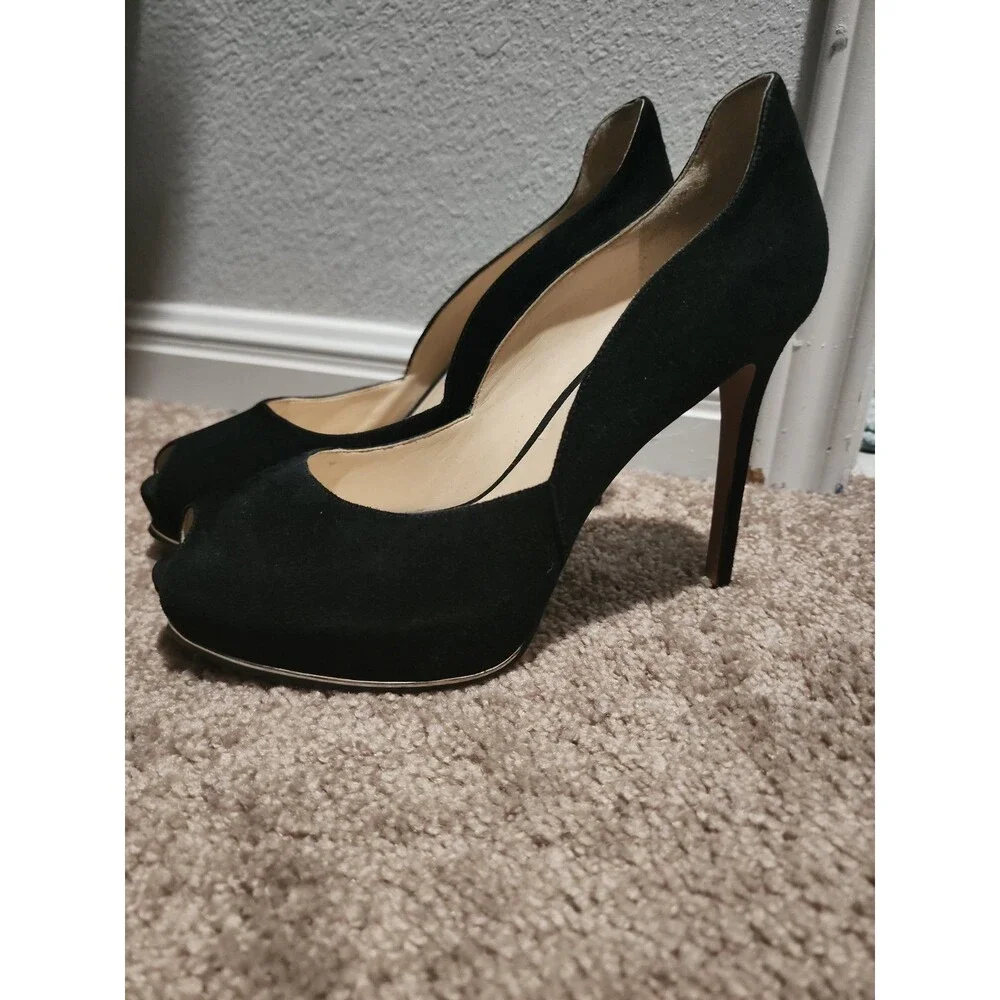 Nine West Women's Solid Black Suede Peep Toe Platform High Heel Shoes Size: 10M